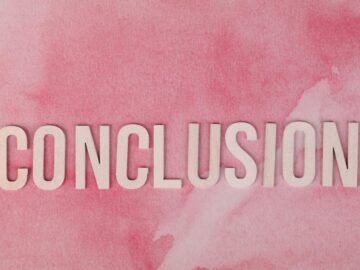 The word 'CONCLUSION' in white letters on a textured pink watercolor background.