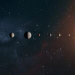 An artistic representation of the solar system showing planets orbiting the sun.