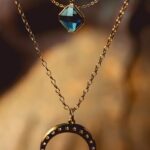 silver chain necklace with blue gemstone pendant