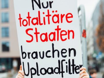A person holding a sign against online censorship in a street demonstration.