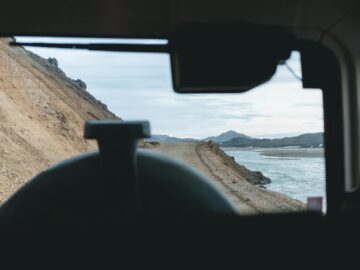 Scenic view from a vehicle of the Skagafjörður landscape in Iceland.