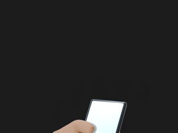 3D illustration featuring a hand holding a smartphone on a black background.