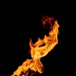 Vivid flames dance intensely against a stark black backdrop, showcasing the beauty of fire.