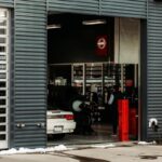 cars parked in front of building
