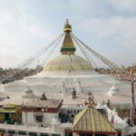 View of the iconic Boudhanath Stupa, a UNESCO World Heritage Site in Kathmandu, Nepal.