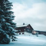 Serene winter scene of a snowy chalet nestled in a forest, Megève, Auvergne-Rhône-Alpes.