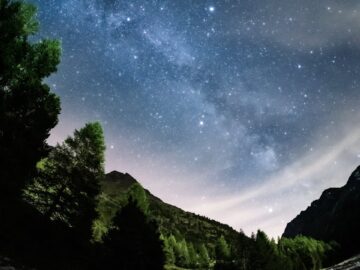 Capture the breathtaking Milky Way over the serene Swiss Alps at night.