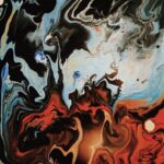 Dynamic abstract painting featuring vibrant swirling colors and expressive acrylic patterns.