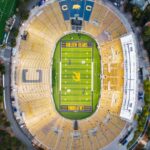 High angle shot of California Memorial Stadium in Berkeley, home of the Golden Bears.