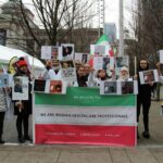 Protest by Iranian healthcare professionals in Vancouver for human rights and freedom.