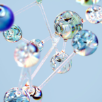 Flowing glass-like molecular structure in blue. Conceptual digital art with a tech twist.