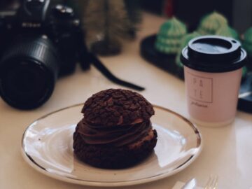 Chocolate pastry served with coffee. Ideal for indulgent food moments