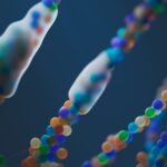 Close-up of a colorful abstract representation of DNA strands, illustrating science and genetics.