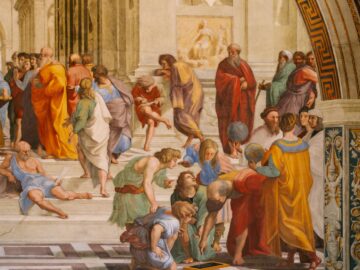 Iconic Renaissance fresco depicting ancient philosophers, located in the Vatican Museums.