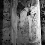 Black and white image of an ancient religious fresco in Van, Türkiye.