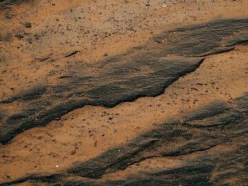 Close-up view of a layered rock formation showcasing natural textures and earthy tones.