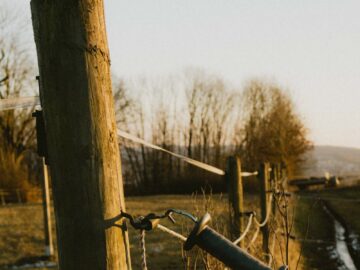 A serene rural scene with a wooden fence at sunset in Bad Hersfeld.