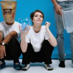 A humorous take on pandemic protection with creative use of household items indoors.