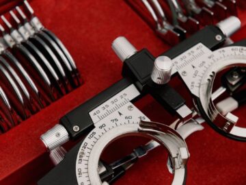 Professional optometry trial lens set for vision examinations.