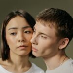 Close-up portrait of a thoughtful couple with an intimate connection.