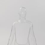 A transparent anatomical model showcasing human features, ideal for educational and medical use.
