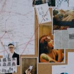 A detailed crime investigation board with photos, maps, and red threads used for connecting clues.