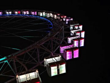 LED Ferris wheel during night